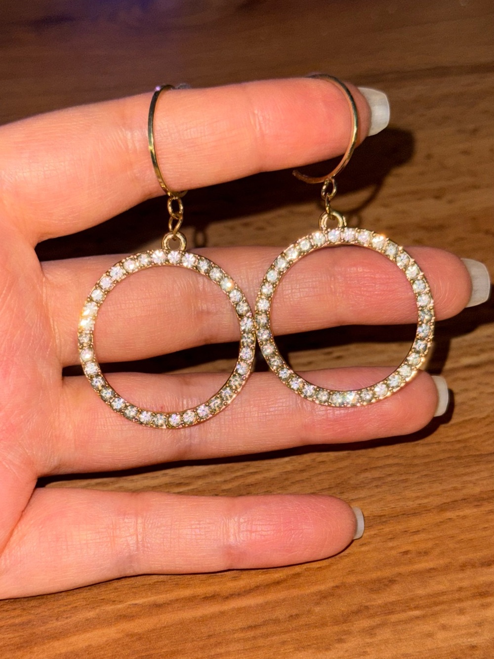 Gold Rhinestone Hoop Circle Dangle Earrings - Women Jewelry